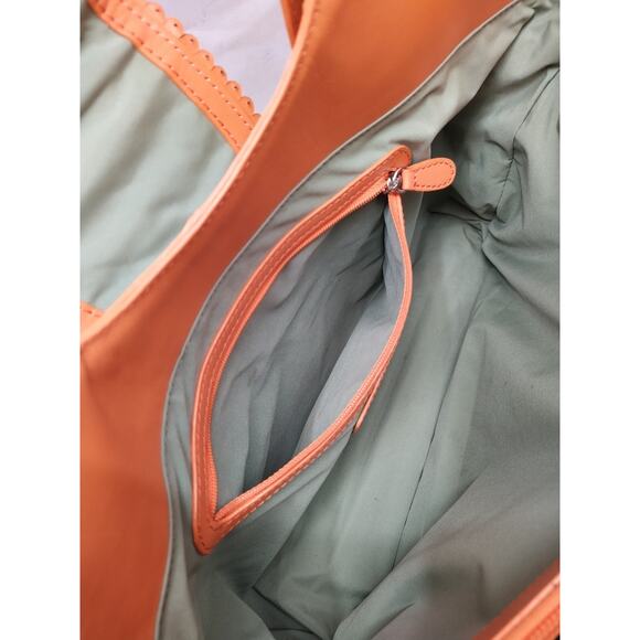 Cole Haan Tan Straw Orange Leather Trim Pocket Double Handle Satchel Bag - Picture 16 of 16